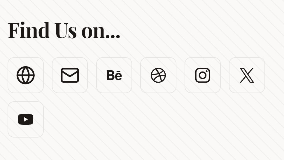 A row of social platform icons under a heading